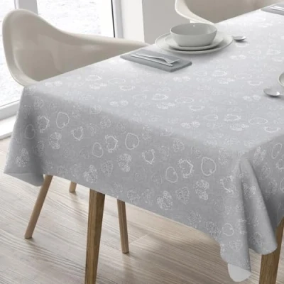 Afbeelding van Home Direct Tafelkleed van wasdoek, rechthoekig, pvc, gemakkelijk schoon te maken, 140 x 200 cm, lichtgrijs/zilver