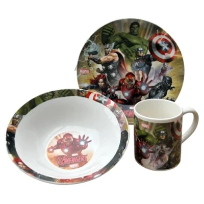 Afbeelding van 3 delige set keramische avengers marvel mok schaal kinderservies in verpakking