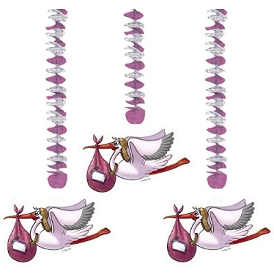 Afbeelding van Decoratie spiraal Ooievaar Meisje 3 stuks