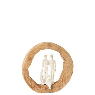 Afbeelding van J Line decoratie Figuur Familie hout/aluminium naturel/zilver