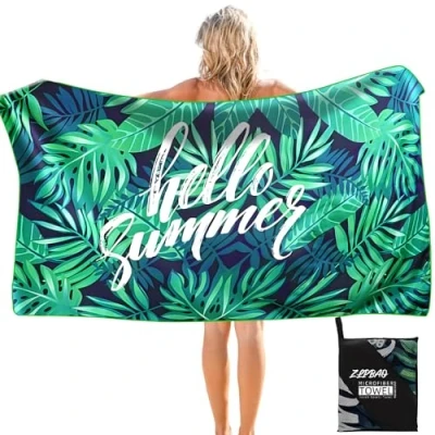 Afbeelding van ZLPBAO Microvezel strandhanddoek, grote 160 x 80 cm, sneldrogend, compact, sporthanddoek voor sport, reizen, yoga, camping,