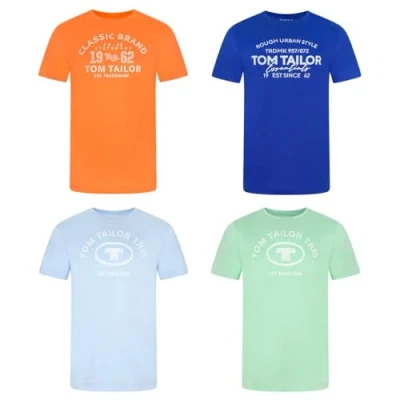 Afbeelding van Tom Tailor Heren T Shirt O Neck 4 Pack regular fit Veelkleurig Ronde Hals Volwassenen Opdruk Print Shirts