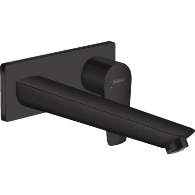 Afbeelding van hansgrohe Talis E ééngreeps wastafelmengkraan afbouwdeel voor wandmontage, plaat, voorsprong 225 mm en afvoerplug mat zwart