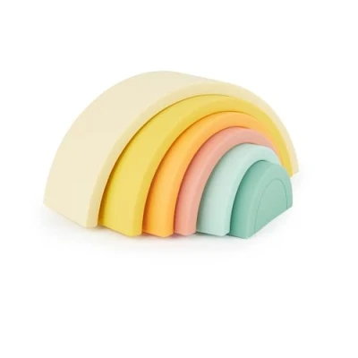 Afbeelding van Bieco regenboog siliconen speelgoed Tropical Vibes Montessori bouwstenen in pastelkleuren Baby Motorisch voor baby&#039;s