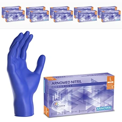 Afbeelding van ARNOMED Oceaanblauwe wegwerphandschoenen, nitril handschoenen, maat L, wegwerphandschoen 1000 stuks (10 dozen), poedervrij en latexvrij, wegwerphandschoenen in S, M, L XL