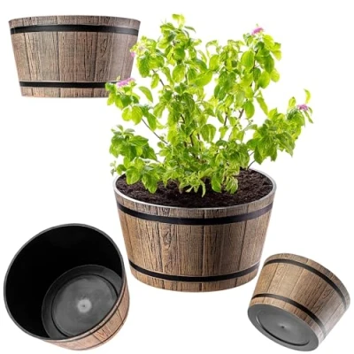 Afbeelding van KADAX Ronde bloempot van kunststof, voor binnen en buiten, bloemen, huis, tuin, balkon, terras, weerbestendig (mokka, diameter 40 cm)