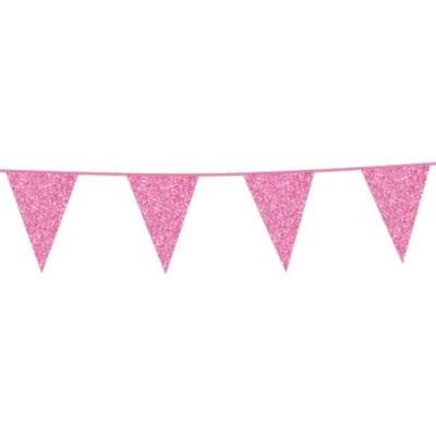Afbeelding van Vlaggen slinger glitter hot pink karton 16x20cm 6 meter