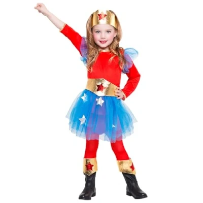 Afbeelding van Boland Superheldenkostuum voor kinderen, meisjes, 6 delig, kostuum themafeesten, Halloween of carnaval, Miss America