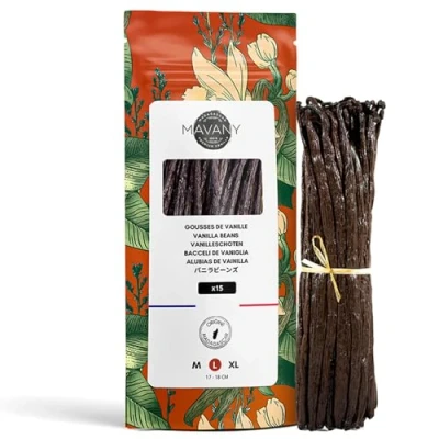 Afbeelding van Mavany 15 vanillestokjes Bourbon grand cru uit Madagaskar selectie van gourmetkwaliteit voor bakken/koken groot formaat 17 tot 18 cm