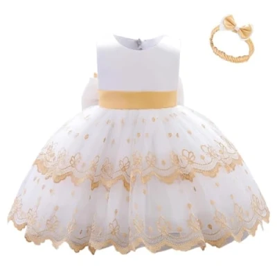 Afbeelding van Lito Angels Bruidsmeisjesjurk, ceremonie, bruiloft, Kerstmis, met hoofdband voor baby&#039;s, kinderen, meisjes, bordeauxrood, wit, groen, Wit., 6 12 maanden