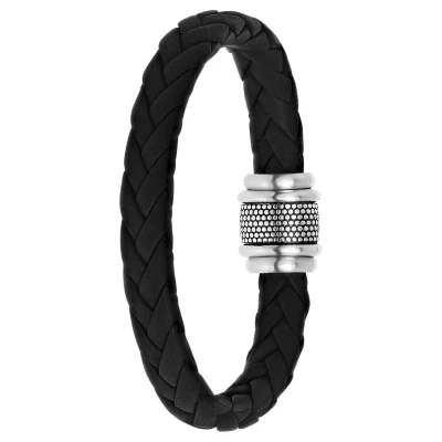 Afbeelding van Lucardi Heren Armband Leer zwart 10mm Vaderdag Cadeau 22 cm Zilverkleurig