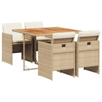 Afbeelding van vidaXL 5 delige Tuinset met kussens poly rattan beige