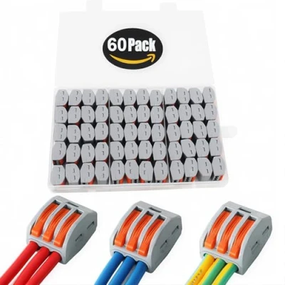 Afbeelding van CESFONJER 60 stuks elektrische connectoren, automatische aansluitklemmen, snelle kabelconnector, compacte draadconnectoren, PCT 213 (3 poorten)
