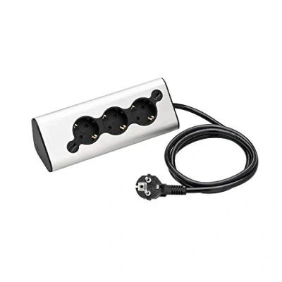Afbeelding van WMF Ambient Stekkerdoos, multi stekker Pro, 3 delig stopcontact met 2 USB, meervoudige stopcontacten, sfeerlicht, voor keuken, kantoor, woonkamer, 45 hoekstopcontact, roestvrij staal, mat