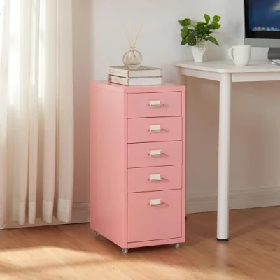 Afbeelding van Kantoorkast Kökar ladekast op wielen 69x28x41 cm roze [en.casa]