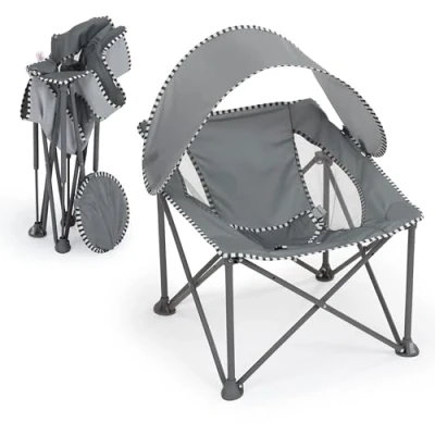 Afbeelding van BRIGHT STARS Pop &#039;N Chill Grijze Opvouwbare Baby Bouncer, SPF +50 Zonnescherm en Draagtas Inbegrepen