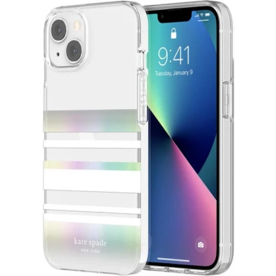 Afbeelding van Kate Spade New York Beschermende Hardshell Case voor iPhone 13 Park Stripe White Iridescent Clear