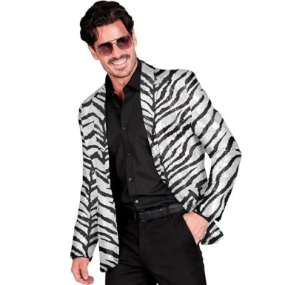 Afbeelding van Widmann Pooier Kostuum Pailletten Colbert Mr Safari Bling Man Zilver Medium Carnavalskleding Verkleedkleding