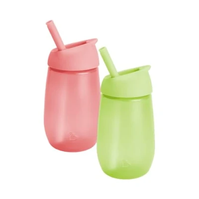 Afbeelding van Munchkin Simple Clean leerbeker, beker met rietje voor baby&#039;s en baby&#039;s, lekvrije beker, BPA vrij, vaatwasmachinebestendig, siliconen kinderbeker, 296 ml, 2 stuks, groen/roze