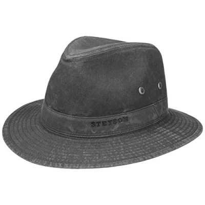 Afbeelding van Stetson Organic Cotton Traveller hoed voor heren, van biologisch katoen, reishoed met uv bescherming 40+, duurzaam zonnehoed lente/zomer, zwart.