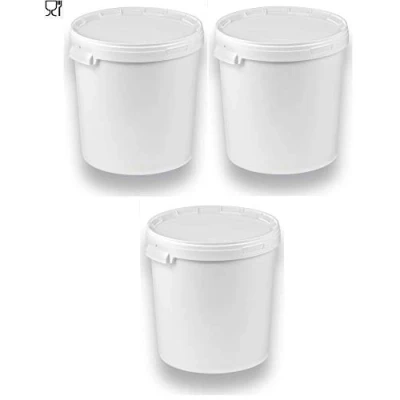 Afbeelding van Set van 3 emmers 30 liter met wit deksel, stapelbare melkemmer/opslag, honingemmer, kunststof emmer levensmiddelengoedkeuring, voedselcontainers, lege voor meel,