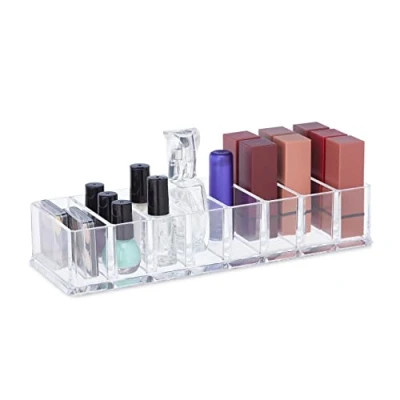 Afbeelding van Relaxdays make up organizer transparant 8 vakken plastic bureau cosmetica
