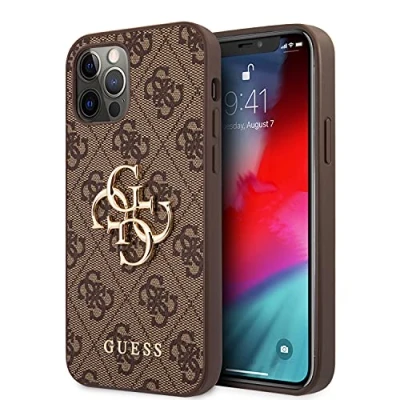 Afbeelding van Bruin hoesje van Guess Backcover geschikt voor iPhone 12 Pro 4G Hardcase TPU Big Metal Logo