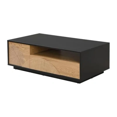 Afbeelding van Vente unique Salontafel met 1 deur, lade en 3 nissen van mdf Naturel wit YASMELIA L 110 cm x H 38 D 60