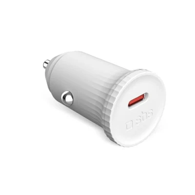 Afbeelding van SBS Autolader met gerecyclede GRS materialen, 25 W USB C aansluiting, 12 V sigarettenaanstekerstekker, compact, milieuvriendelijk, wit