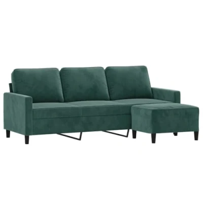 Image de vidaXL Canapé à 3 places avec repose pieds Vert foncé 180 cm Velours3201109