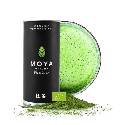 Image de Moya Matcha Thé Vert Poudre du Japon 100% BIO 100g Premium Récolté dans la Région Uji Qualité de Cérémonie (I) certifié agriculture biologique à utiliser avec l&#039;eau un sac refermable
