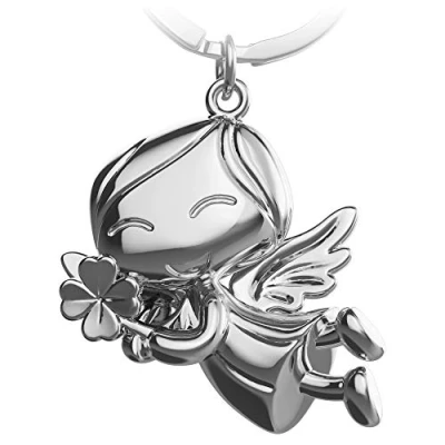 Afbeelding van FABACH Beschermengel sleutelhanger Lucky met klaverblad geluksbrenger van metaal auto engel hanger cadeau veel geluk, zilver (zilver) FB_Lucky_S