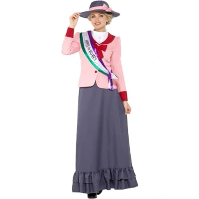 Afbeelding van Smiffy&#039;s Middeleeuwen &amp; Renaissance Kostuum Victoriaanse Suffragette Vrouwenkiesrecht Voorvechter Roze, Grijs Medium Carnavalskleding Verkleedkleding