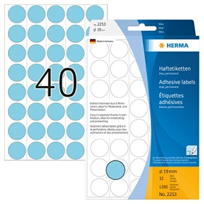 Afbeelding van Etiket HERMA 2253 rond 19mm blauw 1280stuks