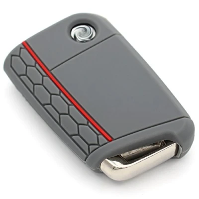 Afbeelding van VB siliconen beschermhoes voor autosleutel met 3 knoppen (asgrijs, rood)
