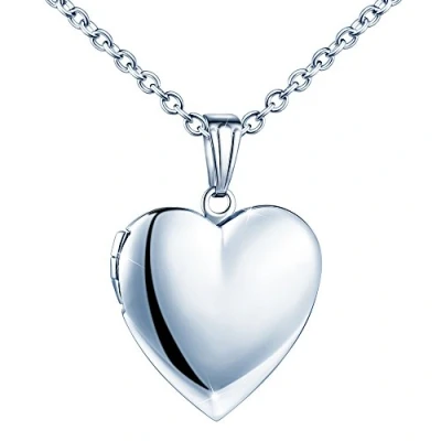 Afbeelding van MicLee Damesketting met hartvormige medaillonhanger, zilver, Roestvrij staal, geschenkdoosje en wenskaart, uitstekend cadeau voor een echtpaar, stelletje, moeder, dochter, Geen edelsteen