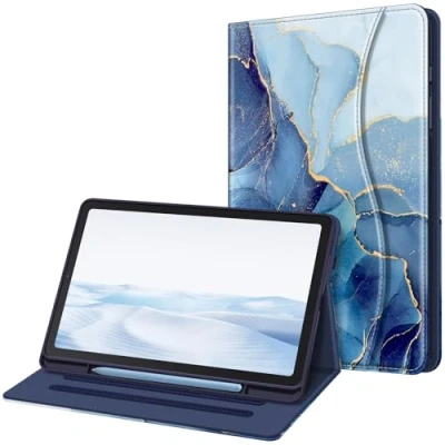 Afbeelding van Fintie Hoes voor Samsung Galaxy Tab S6 Lite 10.4 2022/2020 SM P610/P613/P615/P619, zachte TPU achterkant, beschermhoes met S penhouder en documentsleuven, oceaan marmer