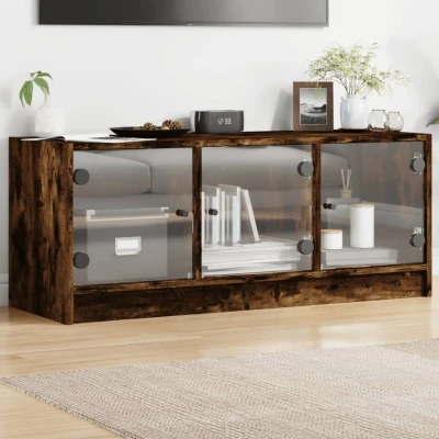 Afbeelding van Tv meubel met glazen deuren 102x37x42 cm gerookt eikenkleurig