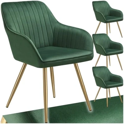 Afbeelding van tectake® 4 x Fluwelen Stoel set van Eetkamerstoelen Met Gewatteerde Stof, Moderne Keukenstoelen, Comfortabele Fauteuil Voor Woonkamer, Eetkamer, Lounge groen / goud