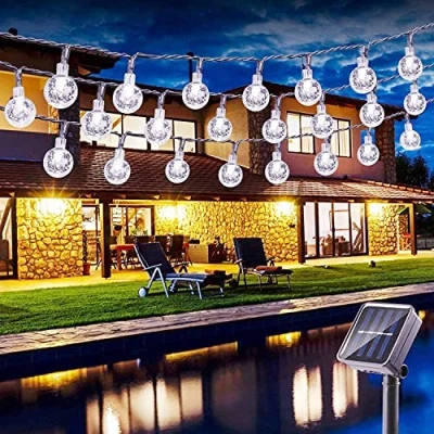 Afbeelding van BrizLabs Lichtsnoer op zonne energie voor buiten, 30 leds, kristallen bollen, 4,5 m, 8 modi, waterdicht, tuin, terras, bomen, binnenplaats, feest, decoratie, koudwit