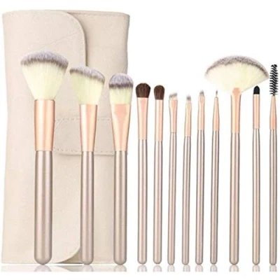 Afbeelding van Make up kwasten set Beige / goud 12 delig