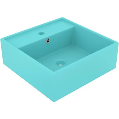 Afbeelding van Wastafel met overloop vierkant 41x41 cm keramiek mat lichtgroen