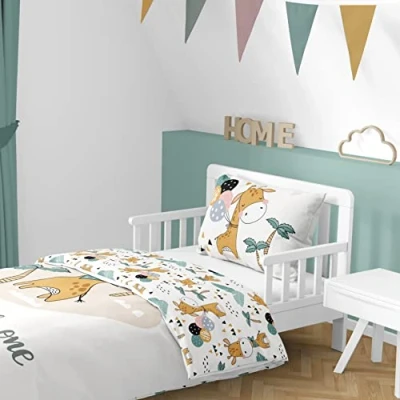 Afbeelding van MTOnlinehandel Kinderbeddengoed 100 x 135 cm 40 60 van 100% katoen met dierentuindieren beddengoed voor meisjes, jongens en baby&#039;s (giraffe)