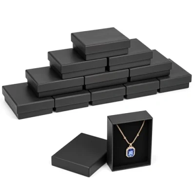 Afbeelding van Kurtzy Zwart Papieren Sieraden Display Geschenkdoosjes (12 Pak) 9 x 7 3 cm Mat Kartonnen Verpakking Dozen Set met Schuim Inleg Voor Oorbellen, Kettingen, Armbanden en Ringen
