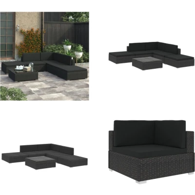 Afbeelding van 6 delige Loungeset met kussens poly rattan zwart