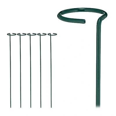 Afbeelding van Relaxdays plantensteun metaal set van 6 plantenstokken met ring 80 cm lang tuin zwart