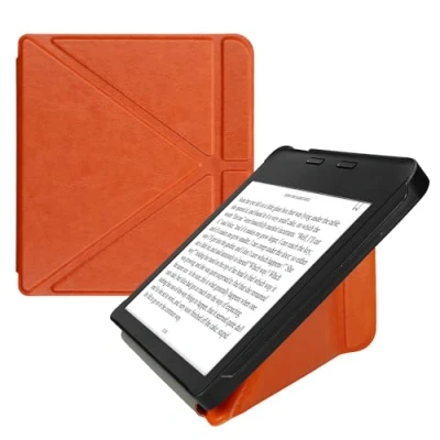 Afbeelding van kwmobile E reader hoesje geschikt voor Kobo Libra 2 hoes Ereader flip case met standaard cover van kunstleer In oranje