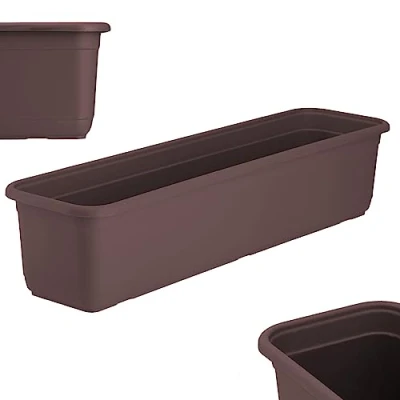 Afbeelding van KADAX Balkonplantenbak van hoogwaardig kunststof, voor binnen en buiten, bloempot balkon, terras, vensterbank (60 cm, bruin)