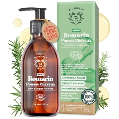 Afbeelding van BIONOBLE rozemarijnolie voor haar, natuurlijk rozemarijnserum, haar en baard, etherische groei haaruitval, glazen fles met pomp, 200 ml