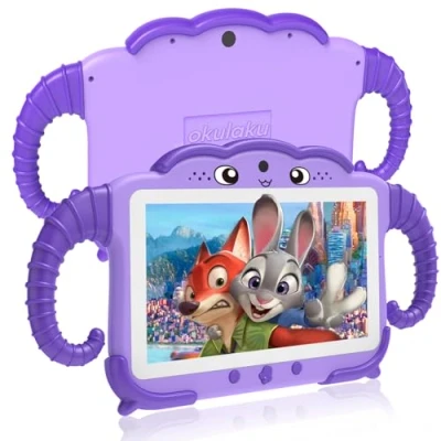 Afbeelding van Tablet voor kinderen van 7 inch vanaf 3 tot 14 jaar, met 2 GB + 32 hoes, kinderbeveiliging, GMS gecertificeerd en dubbele camera, Google Play Store, meisjes jongens, paars